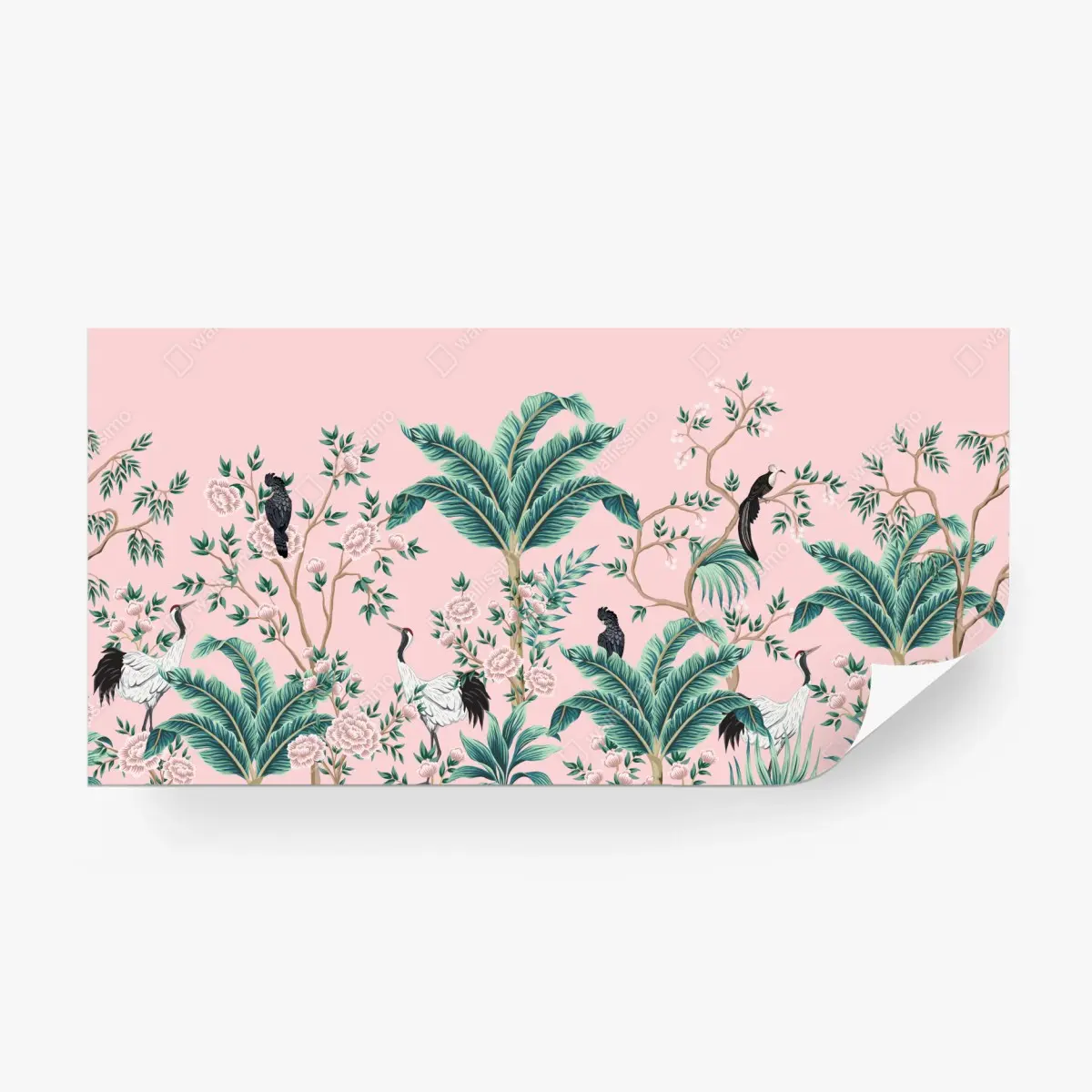 Fototapete pastell tropisches botanisches muster mit kranichen – Wallnifity®