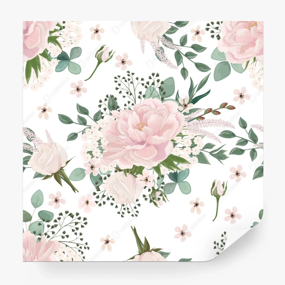 Fototapete zartes rosa pfingstrosenmuster – Wallnifity®