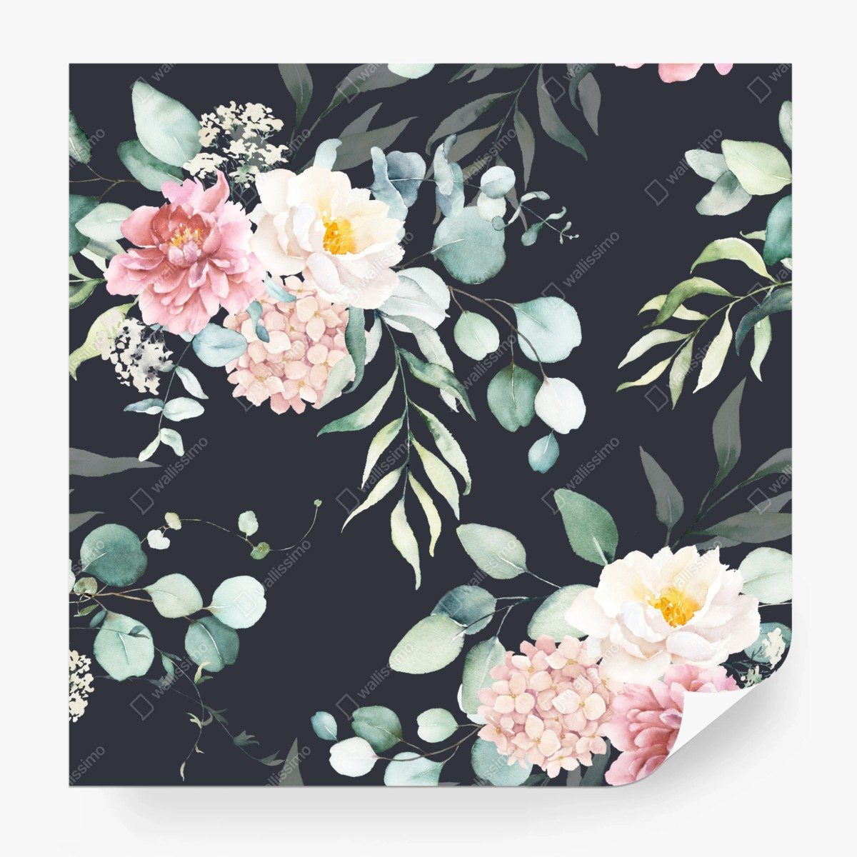 Fototapete elegantes aquarell-blumenmuster auf dunklem hintergrund – Wallnifity®