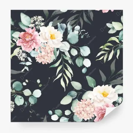 Fototapete elegantes aquarell-blumenmuster auf dunklem hintergrund – Wallnifity®