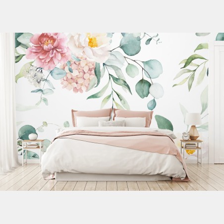 Fototapete zarter aquarellblumenstrauß – Wallnifity®