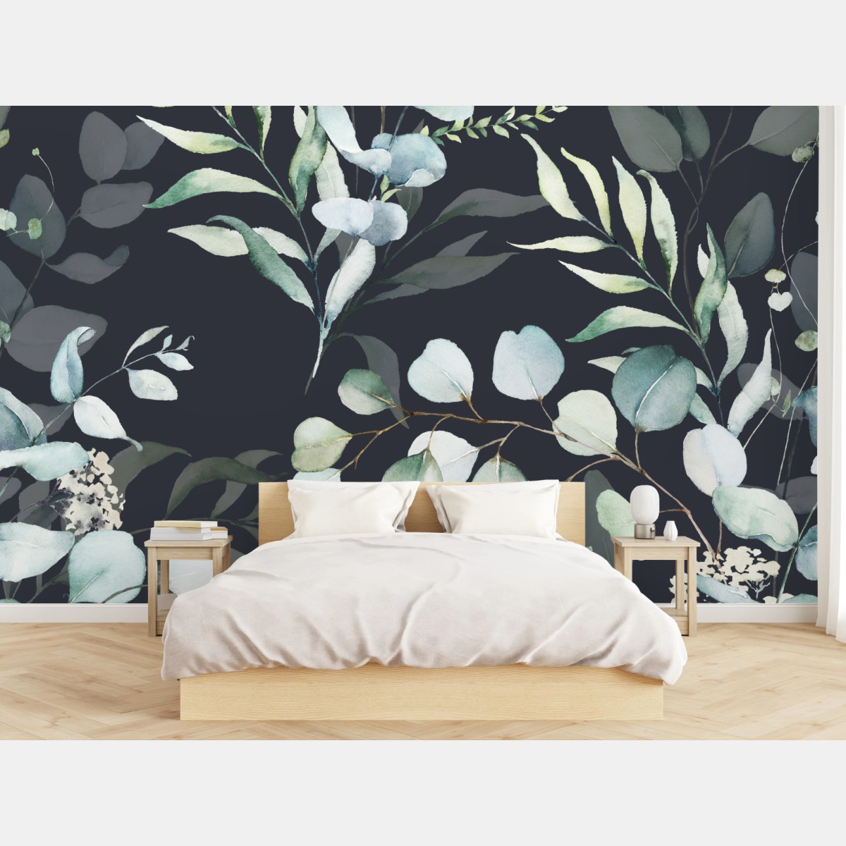 Fototapete eukalyptus aquarell botanisches muster auf dunklem hintergrund – Wallnifity®