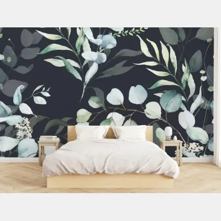 Fototapete eukalyptus aquarell botanisches muster auf dunklem hintergrund – Wallnifity®