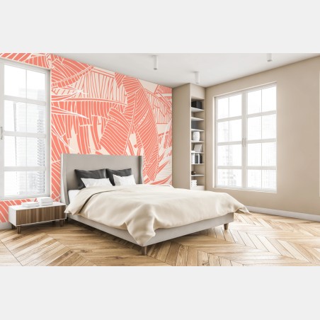 Fototapete korallenfarbenes tropisches blattmuster – Wallnifity®