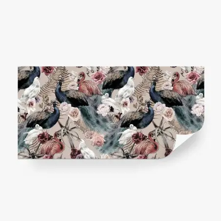 Fototapete aquarellmuster mit vögeln und rosen – Wallnifity®