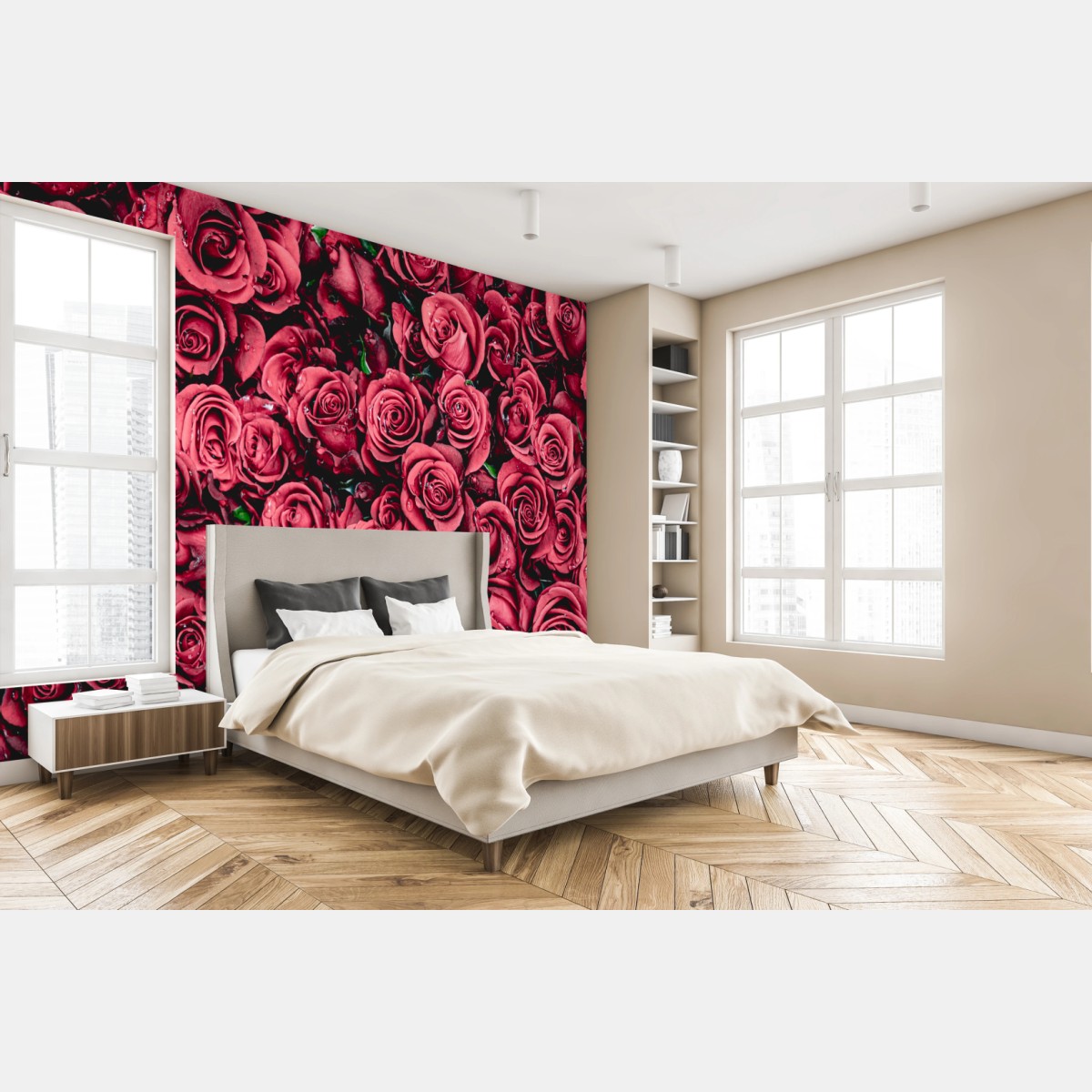 Fototapete pralle rote rosen wandbild – Wallnifity®
