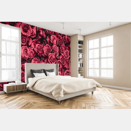 Fototapete pralle rote rosen wandbild – Wallnifity®
