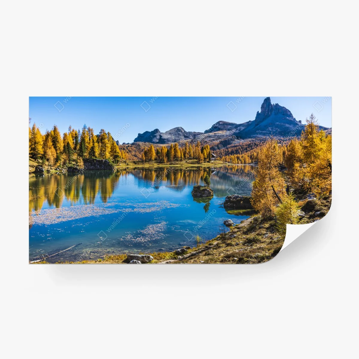 Fototapete herbstlicher alpensee mit bergreflexion – Wallnifity® Fototapete herbstlicher alpensee mit bergreflexion – Wallnifity®