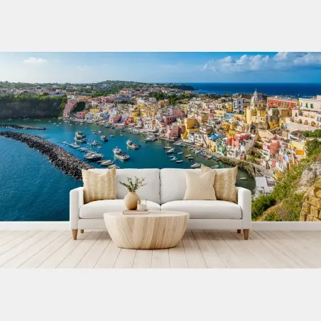 Fototapete bunte panoramaufnahme eines Mittelmeerhafens – Wallnifity®