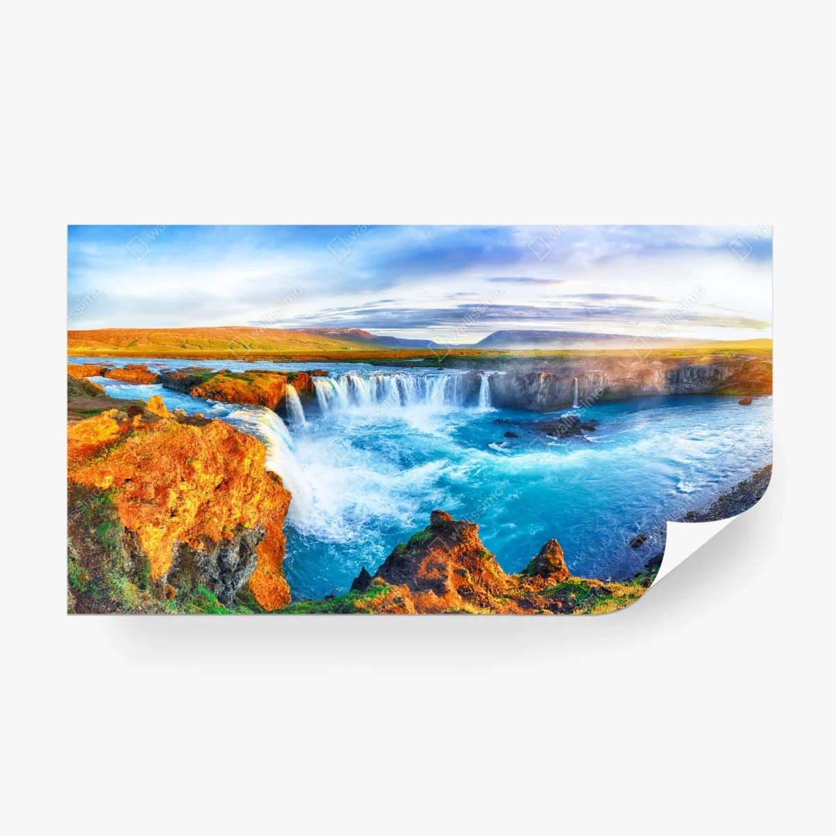 Fototapete panorama des wasserfalls Godafoss bei sonnenaufgang – Wallnifity®
