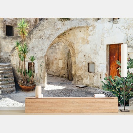 Fototapete mediterraner steinhof mit bogen – Wallnifity®