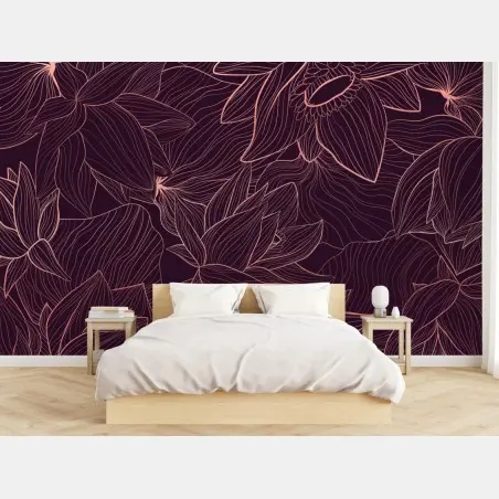 Fototapete elegantes rosa linienblumenmuster – Wallnifity®