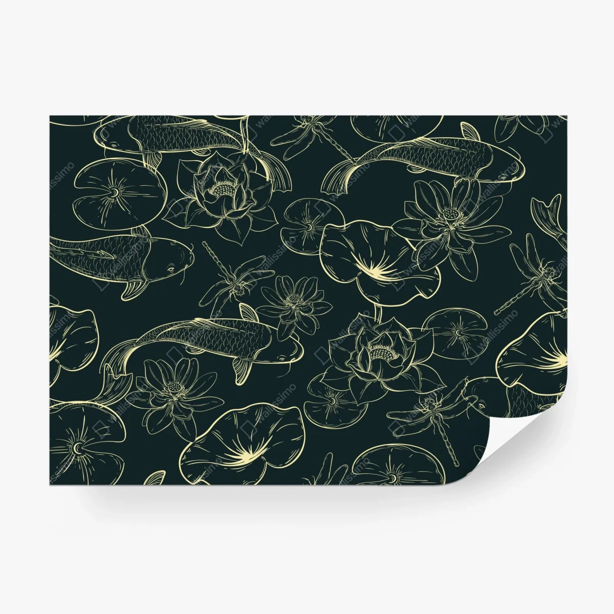 Fototapete handgezeichnetes koi- und lotusmuster – Wallnifity®