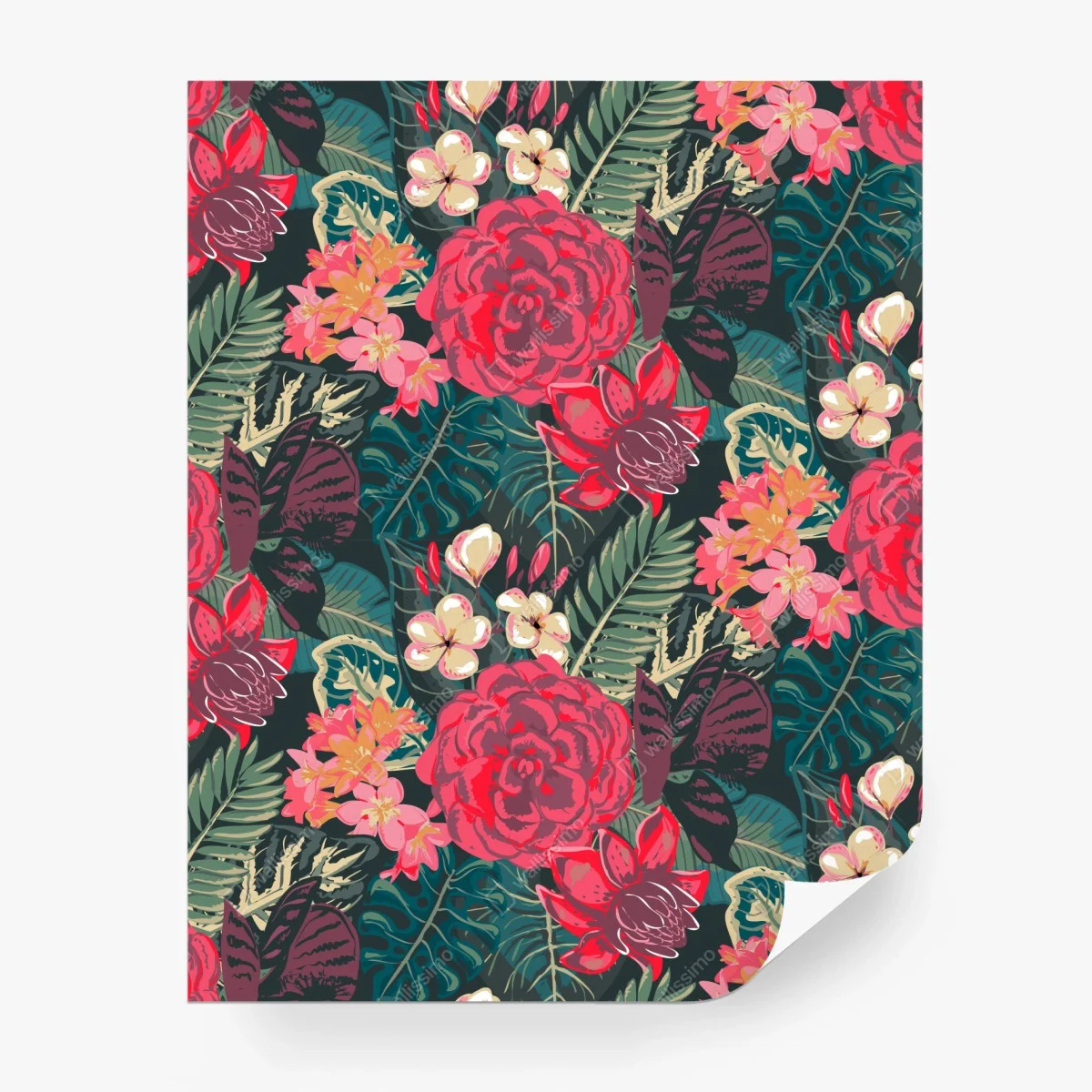 Fototapete tropisches blumenmuster in rosa und türkis – Wallnifity®