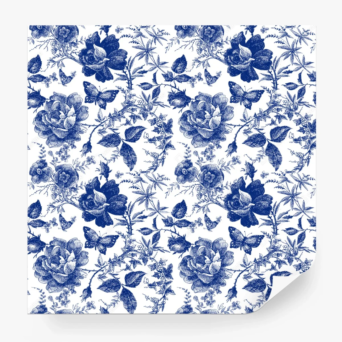 Fototapete blaues blumen toile-muster – Wallnifity® Fototapete blaues blumen toile-muster – Wallnifity®