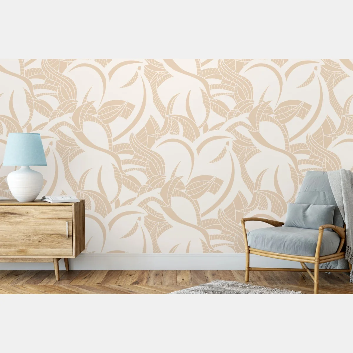 Fototapete beiges blattmuster im botanischen stil – Wallnifity® Fototapete beiges blattmuster im botanischen stil – Wallnifity®