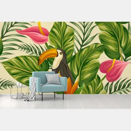 Fototapete tropisches botanisches muster mit tukan – Wallnifity®