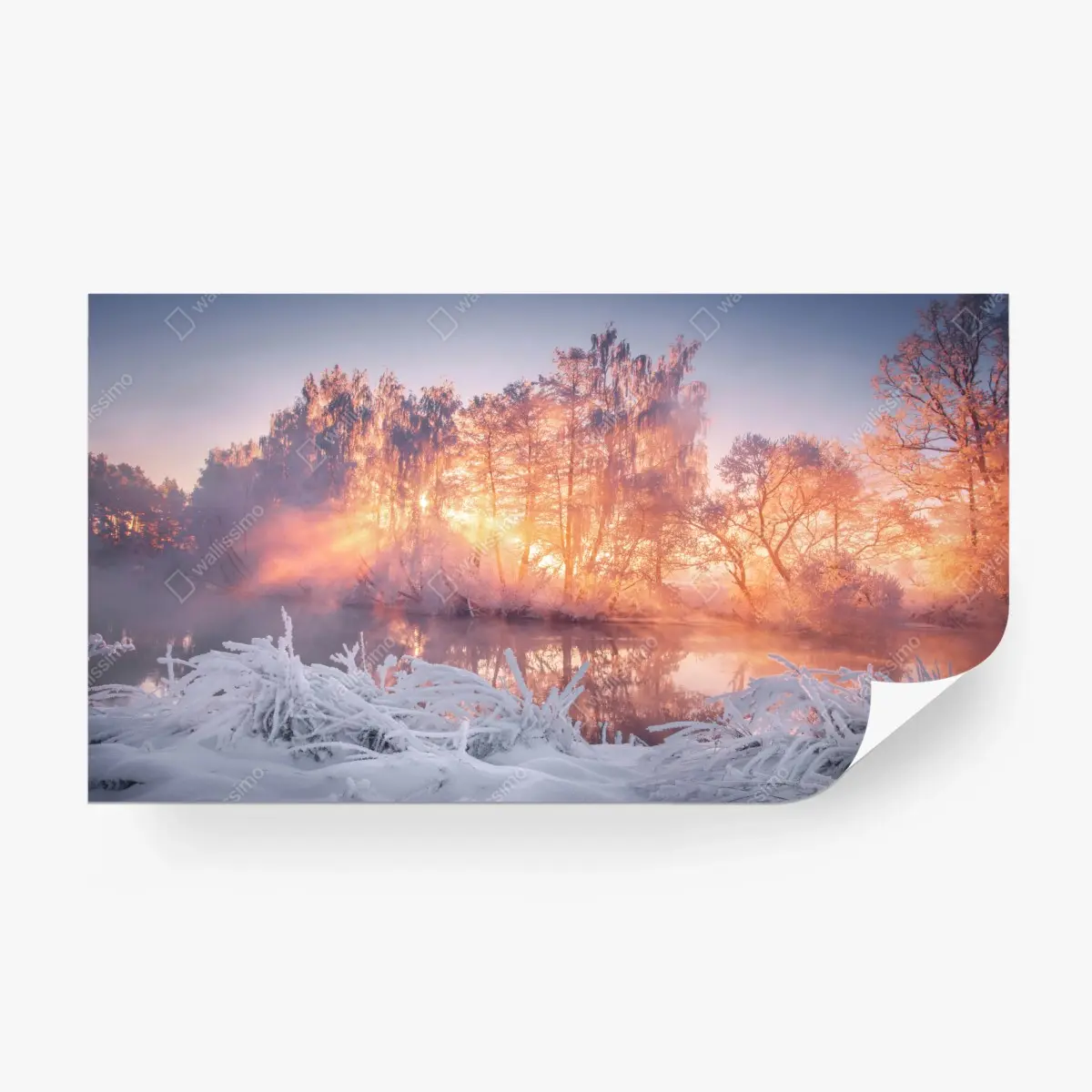 Fototapete winterlicher sonnenaufgang über zugefrorenem fluss – Wallnifity®