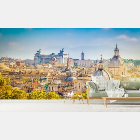 Fototapete sonnige skyline von Rom mit kuppeln – Wallnifity®