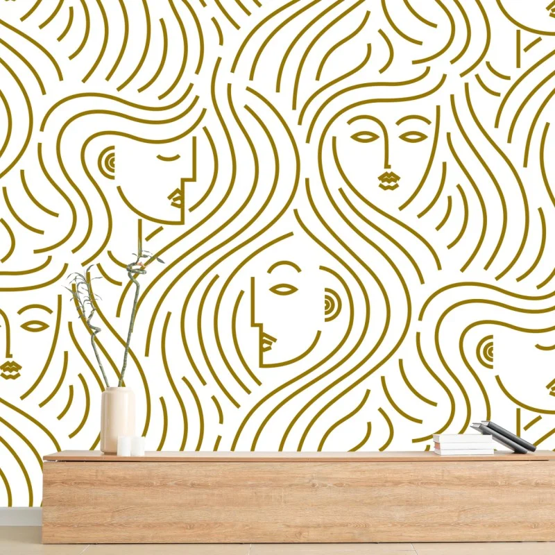 Fototapete goldene fließende gesichter nahtloses muster