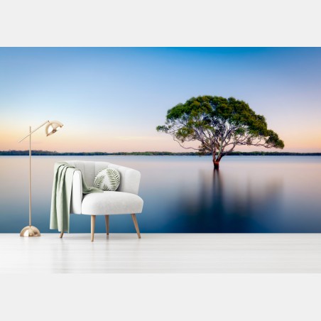 Fototapete einsamer baum am stillen see – Wallnifity®