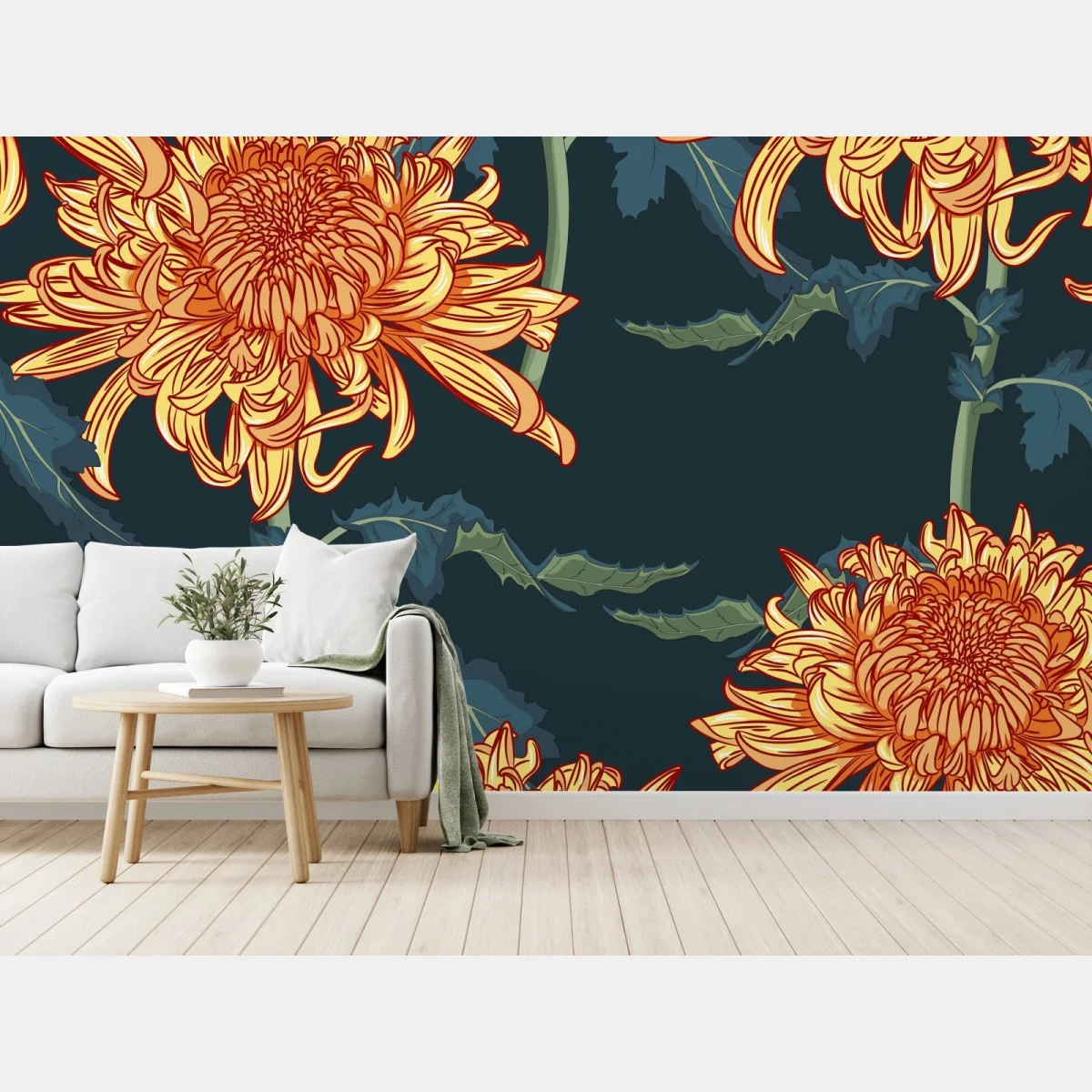 Fototapete goldene chrysantheme botanisches muster – Wallnifity® Fototapete goldene chrysantheme botanisches muster – Wallnifity®