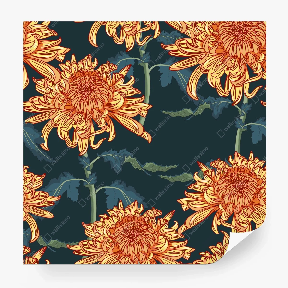 Fototapete goldene chrysantheme botanisches muster – Wallnifity® Fototapete goldene chrysantheme botanisches muster – Wallnifity®