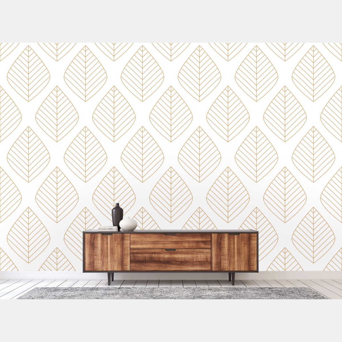 Fototapete elegantes goldenes geometrisches blattmuster – Wallnifity®