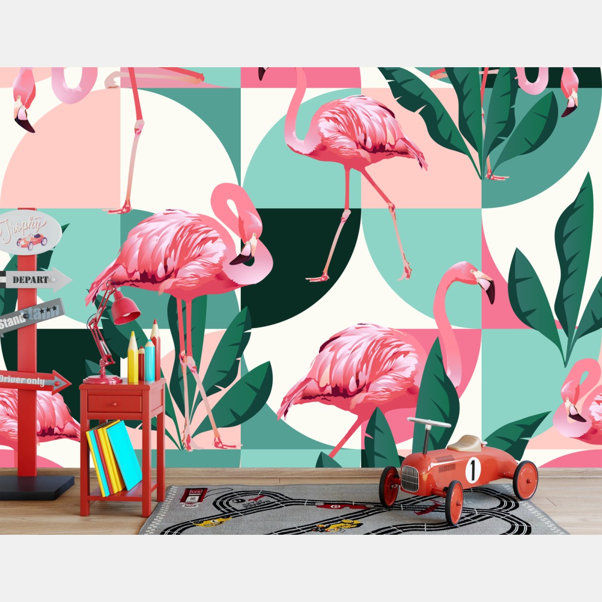Fototapete verspieltes rosa flamingo-muster – Wallnifity®