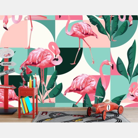Fototapete verspieltes rosa flamingo-muster – Wallnifity®