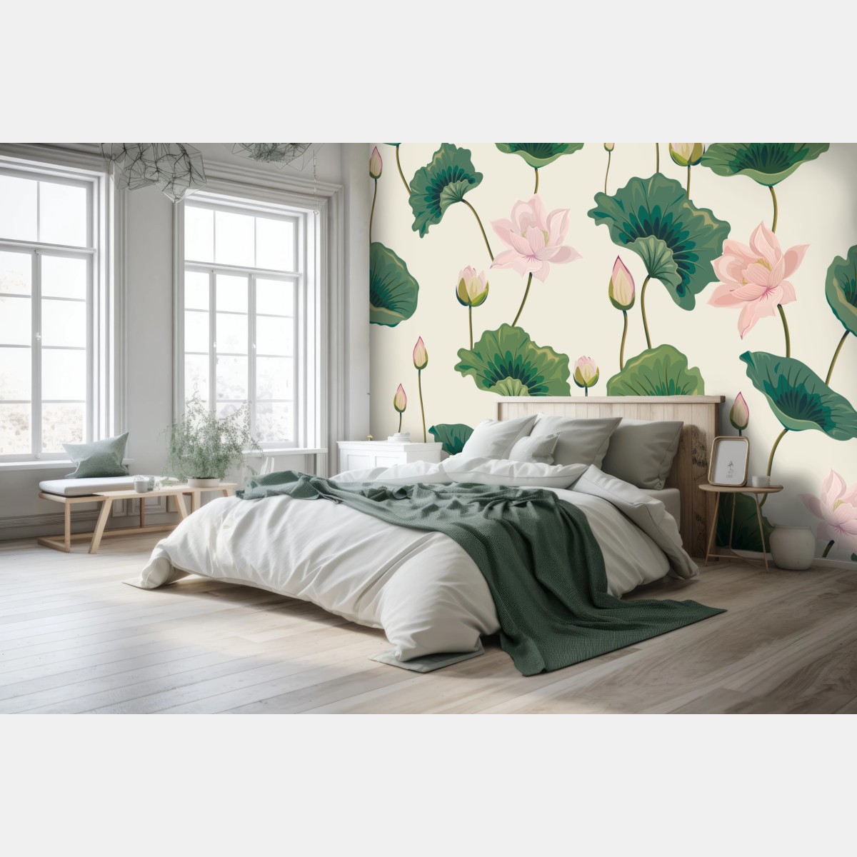 Fototapete ruhiges botanisches lotosmuster – Wallnifity®