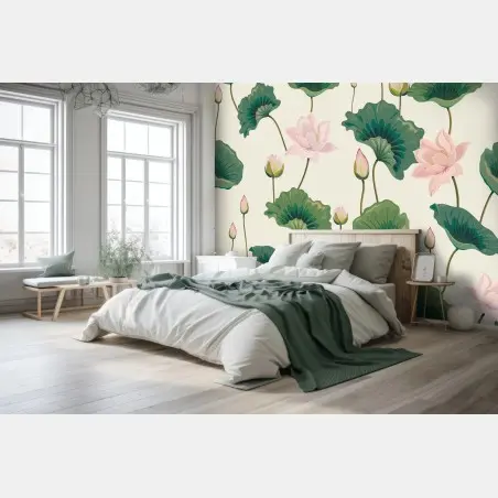 Fototapete ruhiges botanisches lotosmuster – Wallnifity®