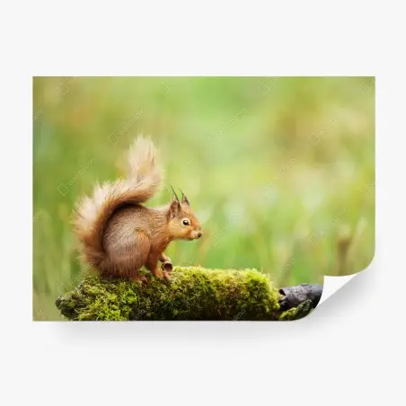 Fototapete rotes eichhörnchen auf moosigem stamm – Wallnifity®