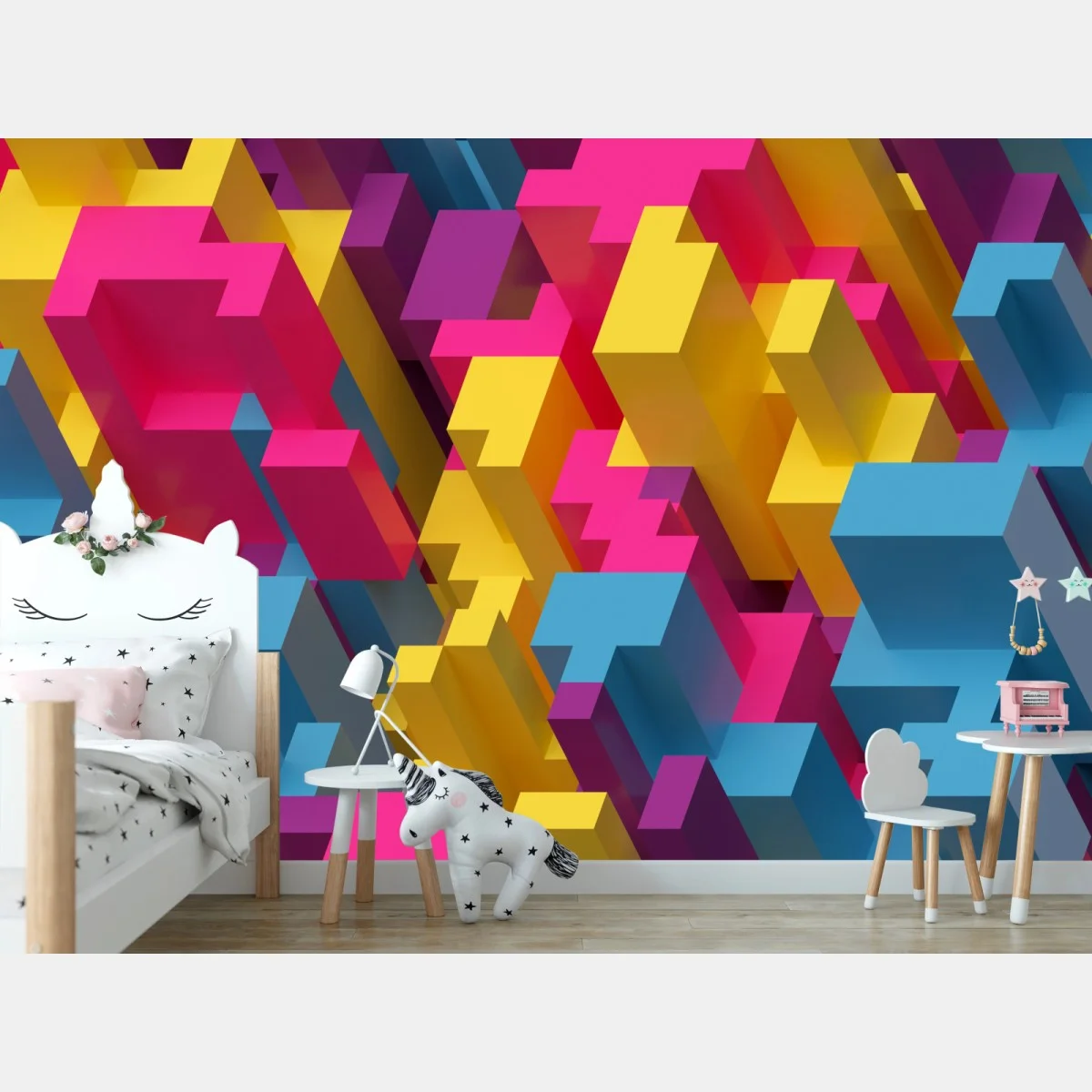 Fototapete buntes 3d-voxel-muster – Wallnifity® Fototapete buntes 3d-voxel-muster – Wallnifity®