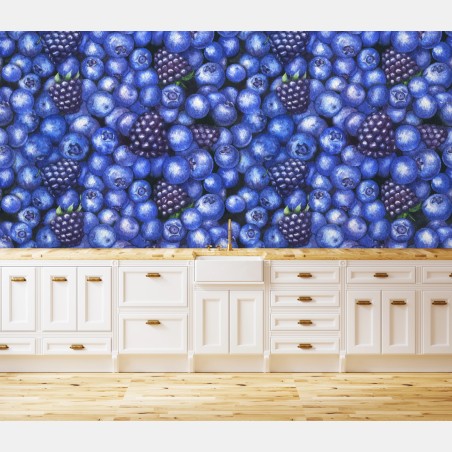 Fototapete aquarellmuster mit blaubeeren und brombeeren – Wallnifity®
