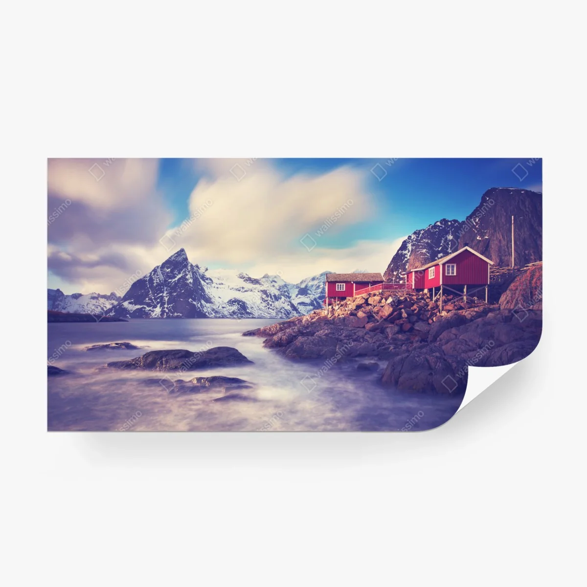Fototapete küstengebirge mit roten hütten – Wallnifity®