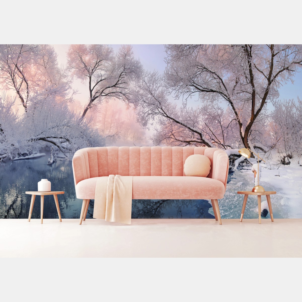 Fototapete ruhige winterlandschaft am fluss – Wallnifity®