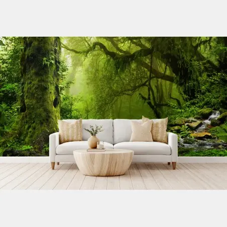 Fototapete verzauberter grüner waldbach – Wallnifity®