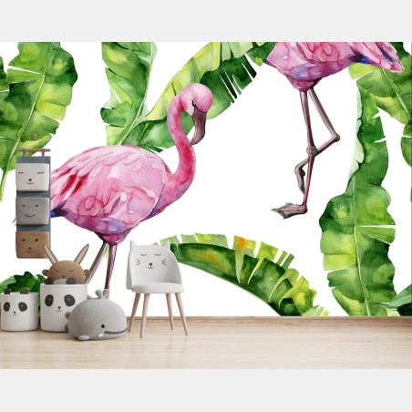 Fototapete rosa flamingo aquarellmuster – Wallnifity®