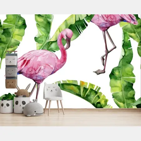 Fototapete rosa flamingo aquarellmuster – Wallnifity®