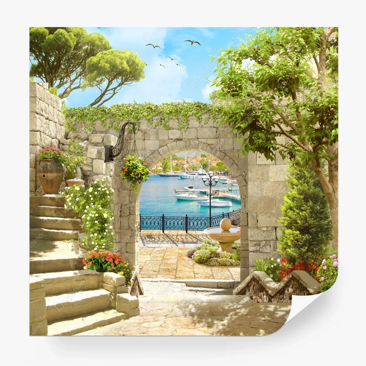 Fototapete mediterraner blick durch eine arkade – Wallnifity®