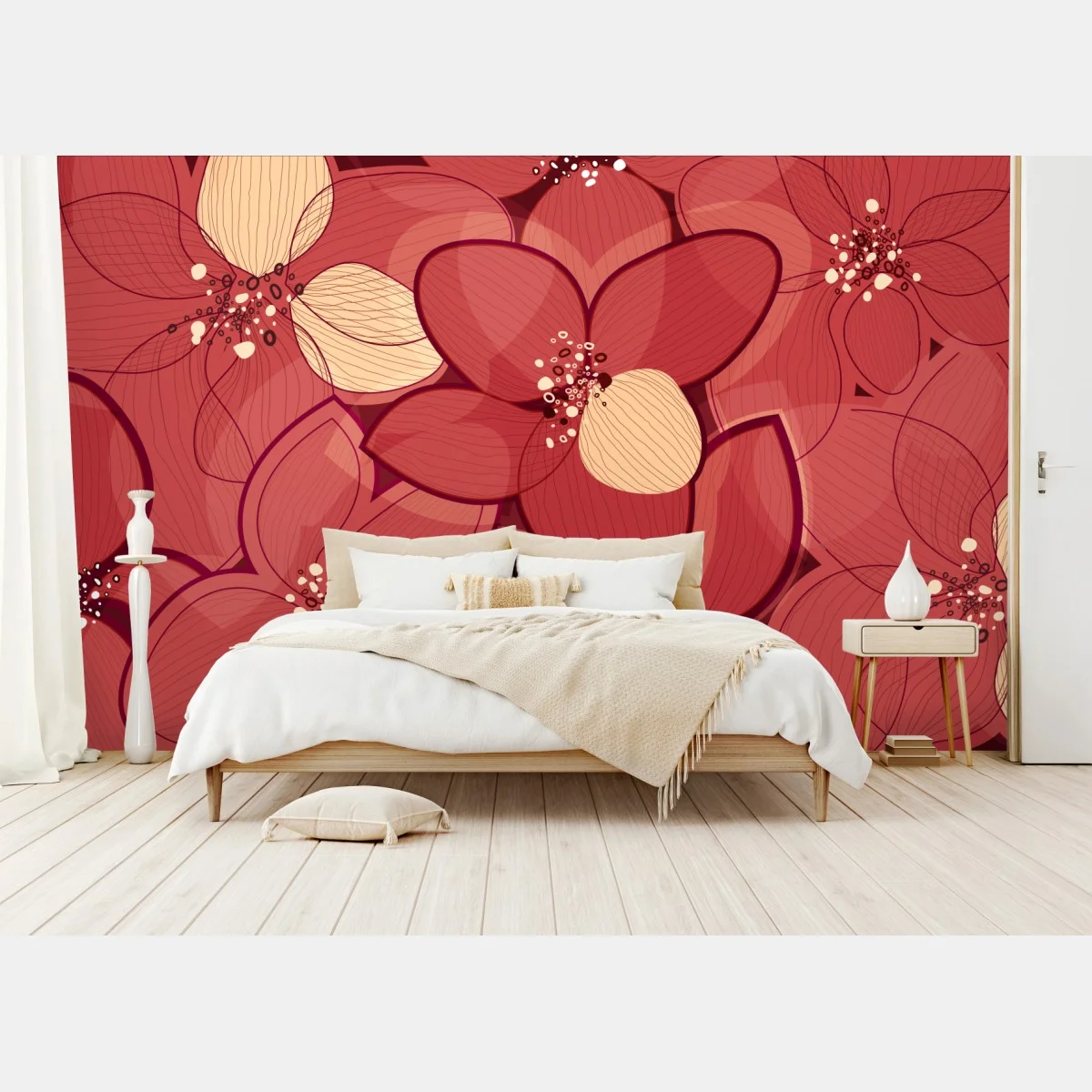Fototapete rotes blumenmuster mit beigen mittelpunkten – Wallnifity® Fototapete rotes blumenmuster mit beigen mittelpunkten – Wallnifity®