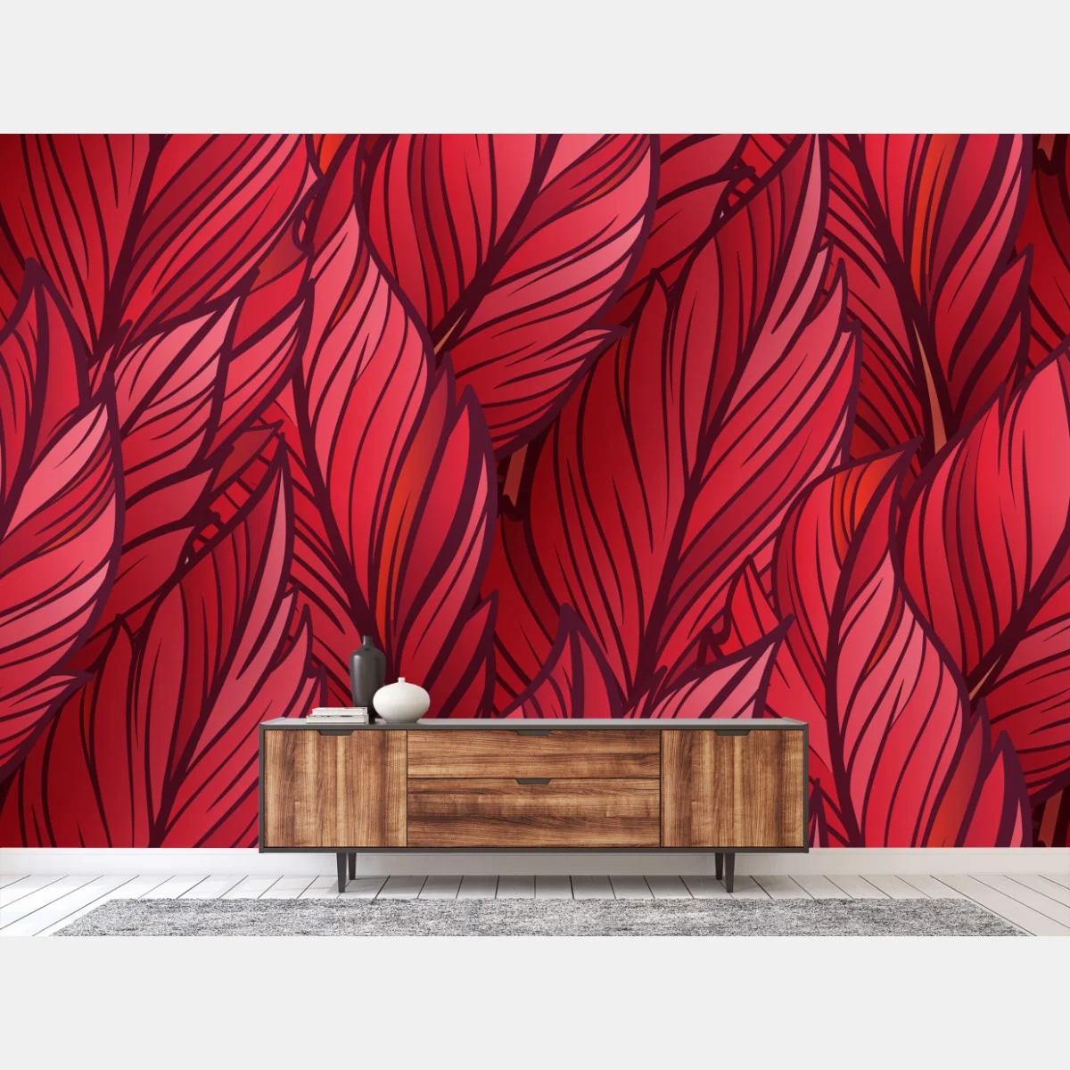 Fototapete rotes botanisches blättermuster – Wallnifity® Fototapete rotes botanisches blättermuster – Wallnifity®