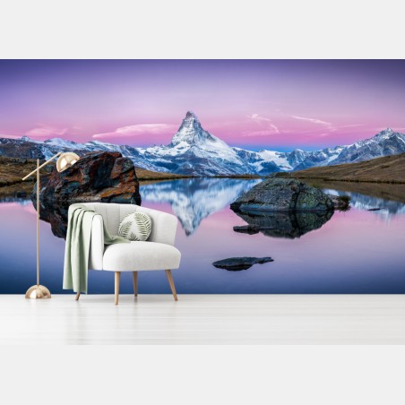 Fototapete sanfte alpine spiegelung bei dämmerung – Wallnifity®