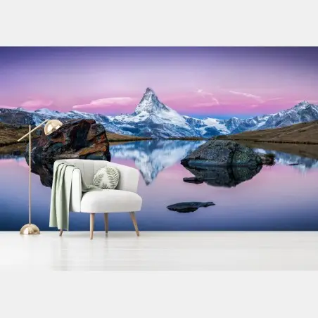 Fototapete sanfte alpine spiegelung bei dämmerung – Wallnifity®