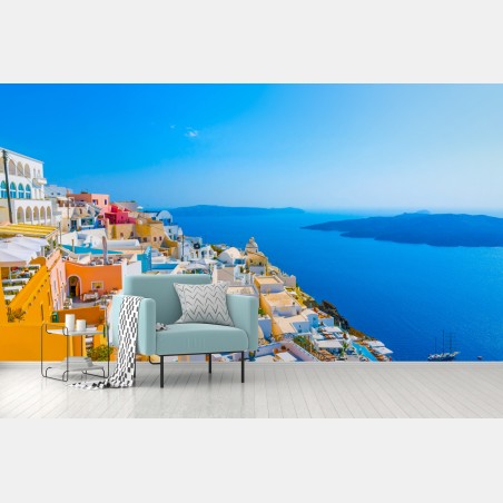 Fototapete sonnige ansicht der caldera von Santorini – Wallnifity®