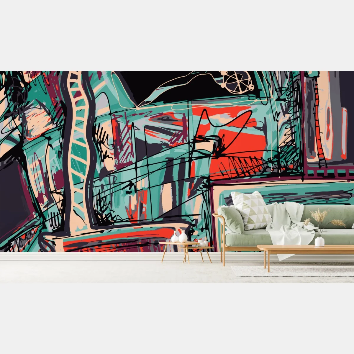 Fototapete türkis-korall abstrakte komposition – Wallnifity® Fototapete türkis-korall abstrakte komposition – Wallnifity®