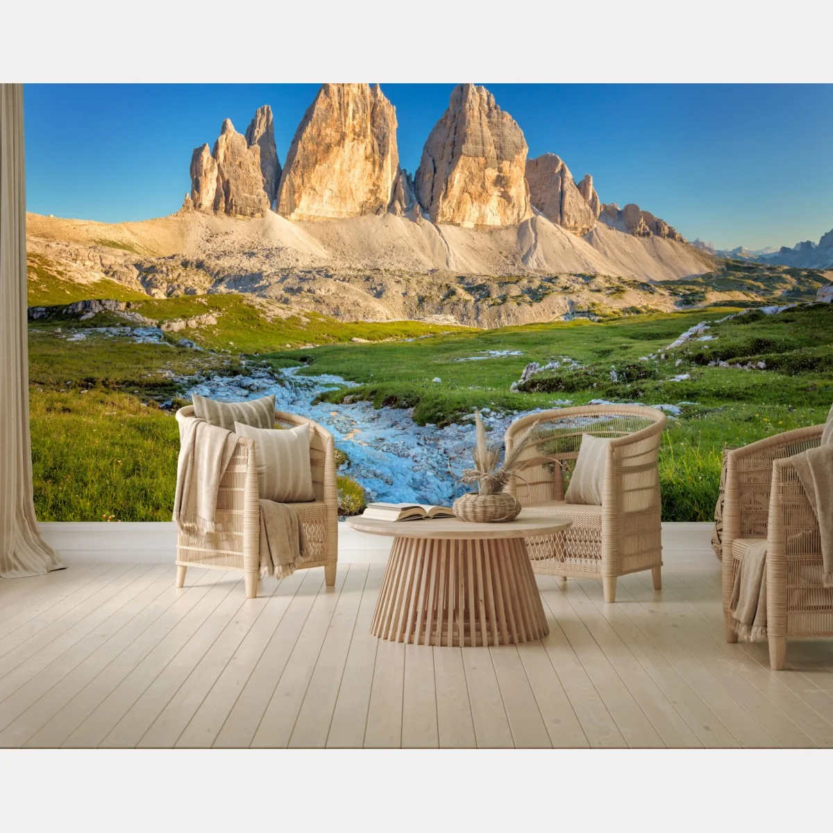 Fototapete Tre Cime di Lavaredo über der alpenwiese – Wallnifity® Fototapete Tre Cime di Lavaredo über der alpenwiese – Wallnifity®