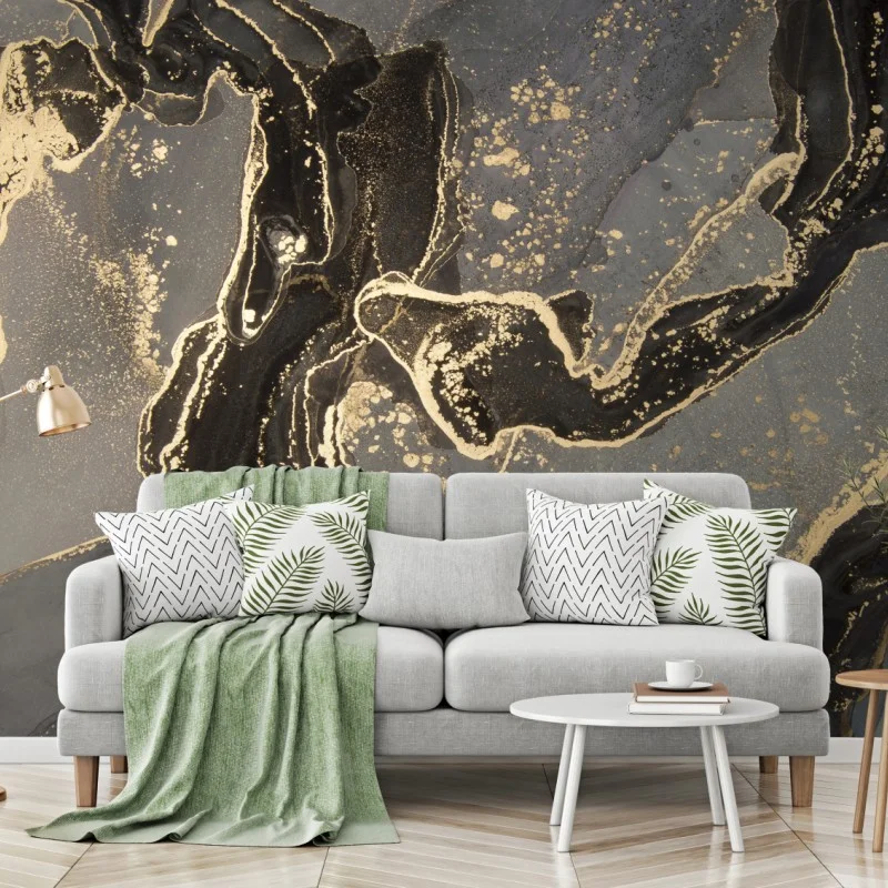 Fototapete luxuriöser schwarz-goldener marmor abstrakt – Wallnifity®
