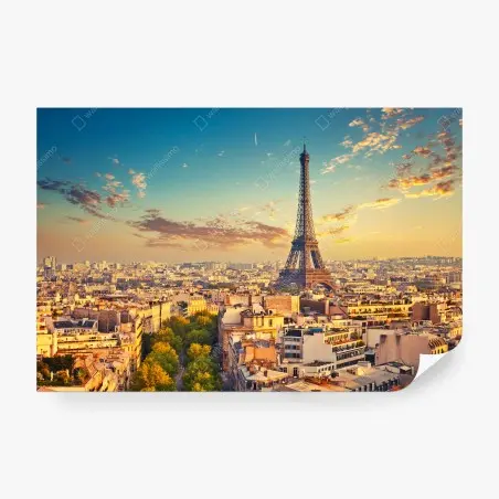 Fototapete sonnenuntergang über Paris skyline mit eiffelturm – Wallnifity®